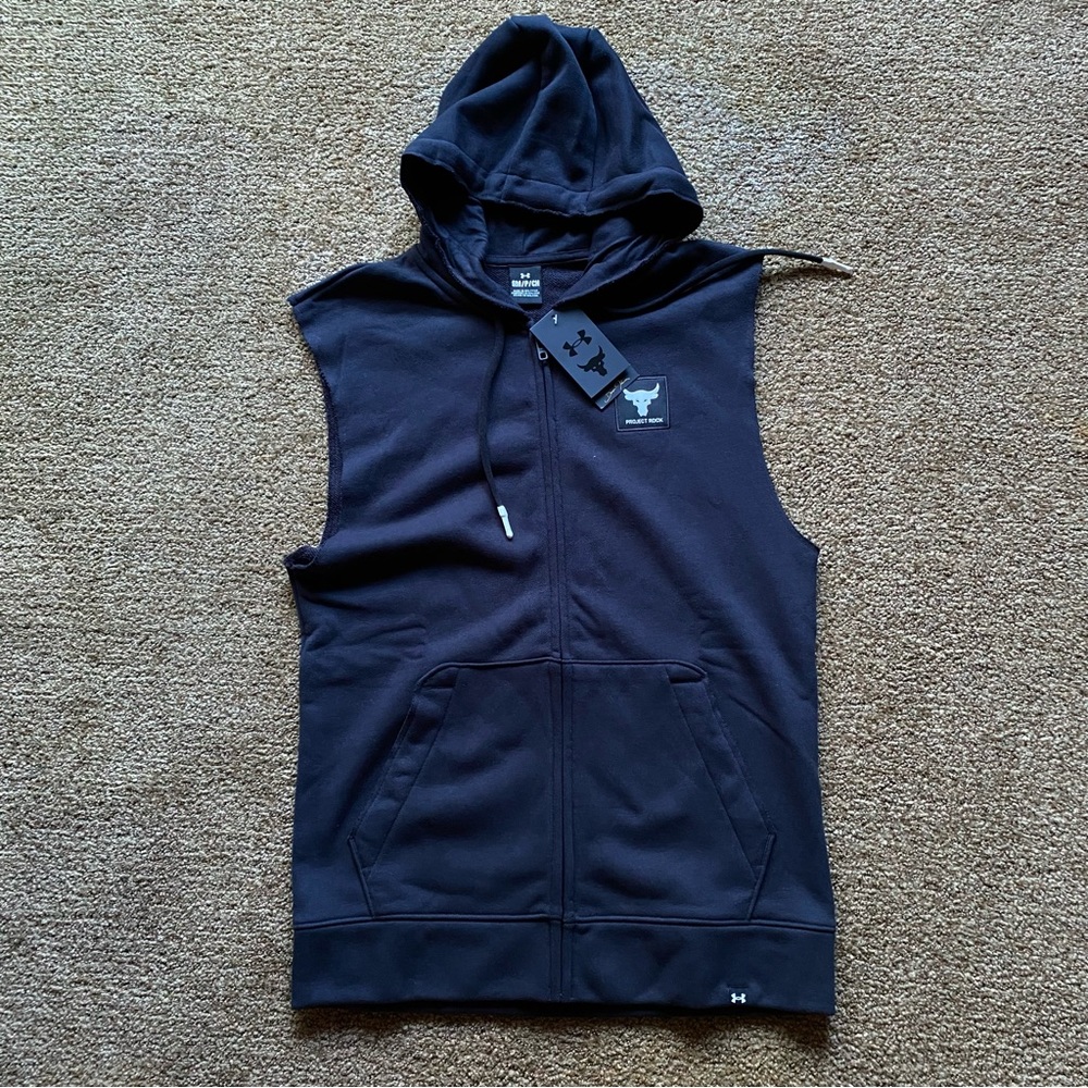 Under Armour Project Rock Mens Full Zip Hoodie Sleeveless Jacket NWT Sz Small
